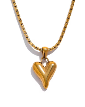 Hailey Puffy Heart Necklace - Gold