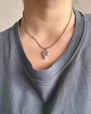 Hailey Puffy Heart Necklace - Silver
