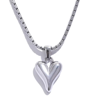 Hailey Puffy Heart Necklace - Silver