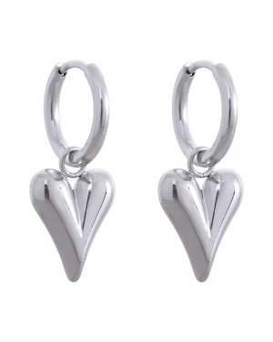 Hailey Puffy Heart Huggies - Silver