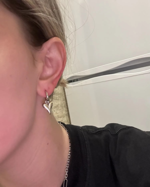 Hailey Puffy Heart Huggies - Silver